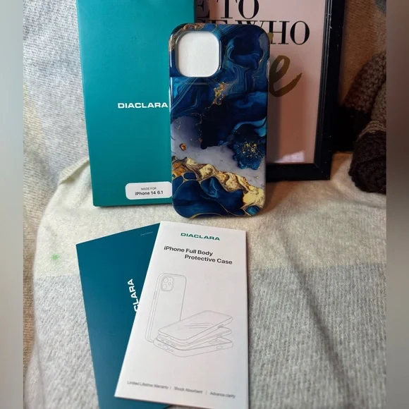 Blue & Gold Marble Protective iPhone Case - Picture 2 of 4